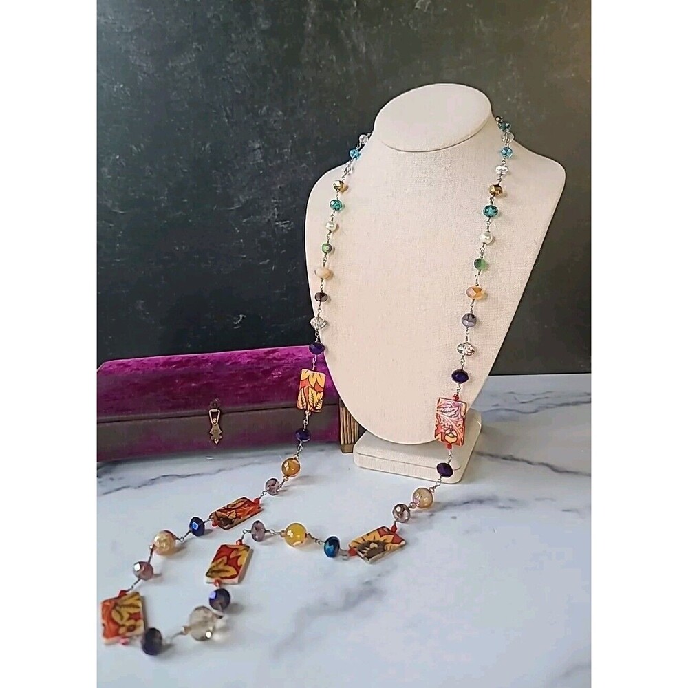 Beaded Floral Glass Statement Necklace Vintage